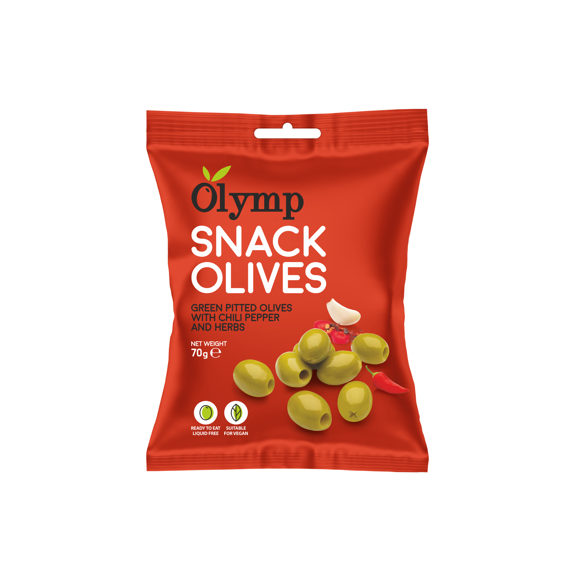 Olymp Snack zelené olivy s chilli papričkou a bylinkami 